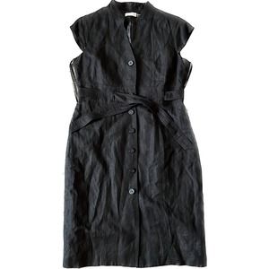 Calvin Klein Belted Button Front Black Linen Blend Dress Size 12